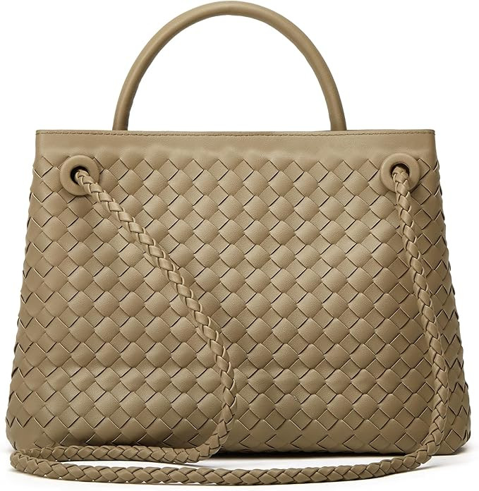 Woven Bag for Women Shoulder Purse: Vegan Leather Handbag - Handmade Tote Bag - Elegant Satchel B... | Amazon (US)