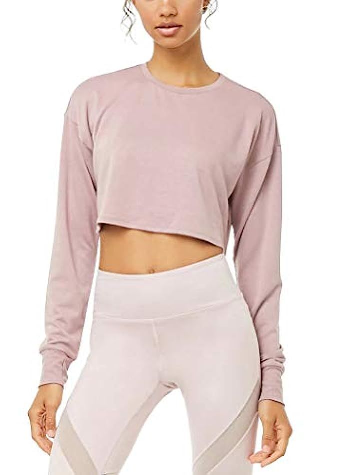 Mippo Womens Long Sleeve Crop Top Loose Crewneck Pullover Shirt with Thumb Hole | Amazon (US)