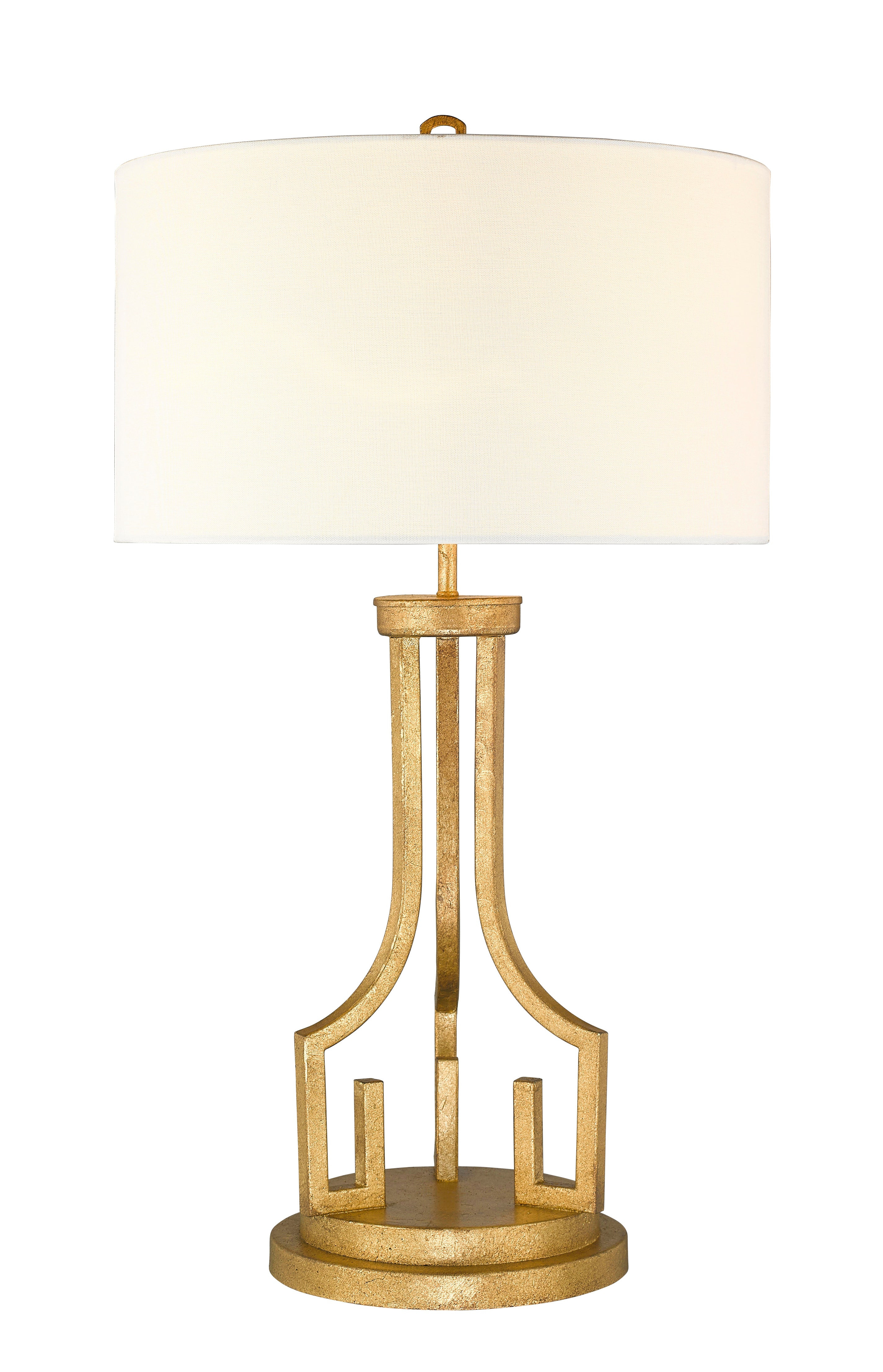 Lucas Mckearn Lemuria Large Buffet Lamp In And White Drum Shade in Distressed Gold N/A Lord & Taylor | Lord & Taylor