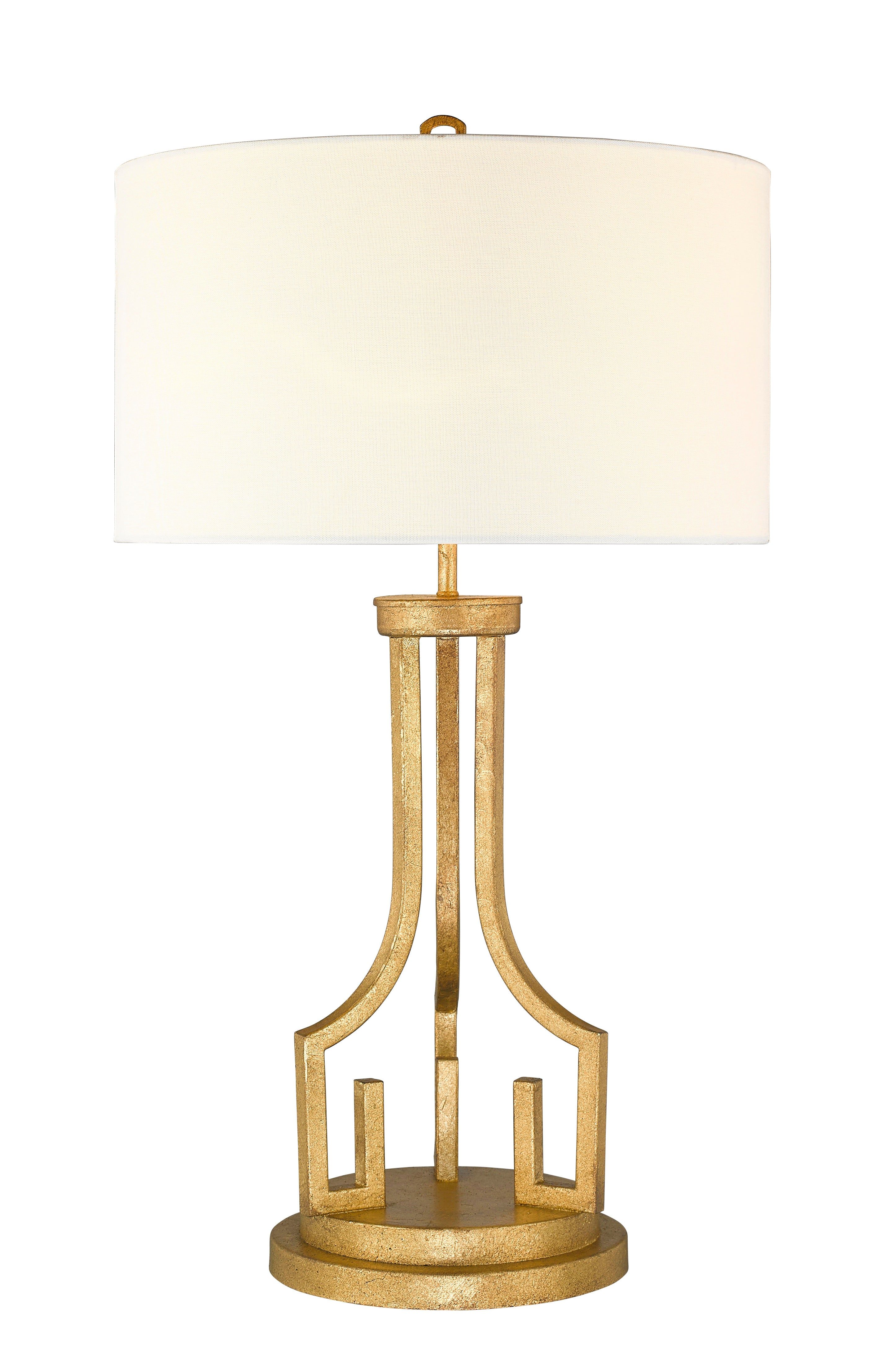Lucas Mckearn Lemuria Large Buffet Lamp In And White Drum Shade in Distressed Gold N/A Lord & Taylor | Lord & Taylor