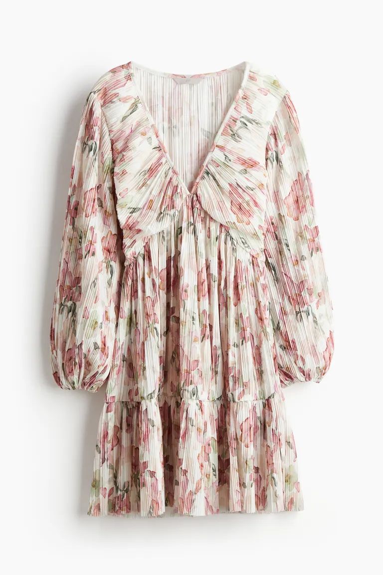 Plissé Dress - Dusty pink/floral - Ladies | H&M US | H&M (US + CA)