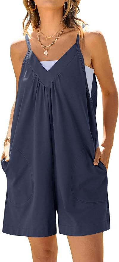 UEU Women's Summer Casual Rompers Loose Spaghetti Strap Shorts Sleeveless Wide Leg Jumpsuits Over... | Amazon (US)