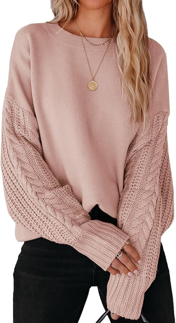 Women's Fall Long Sleeve Crew Neck Solid Color Cable Knit Chunky Casual Oversized Pu... | Amazon (US)