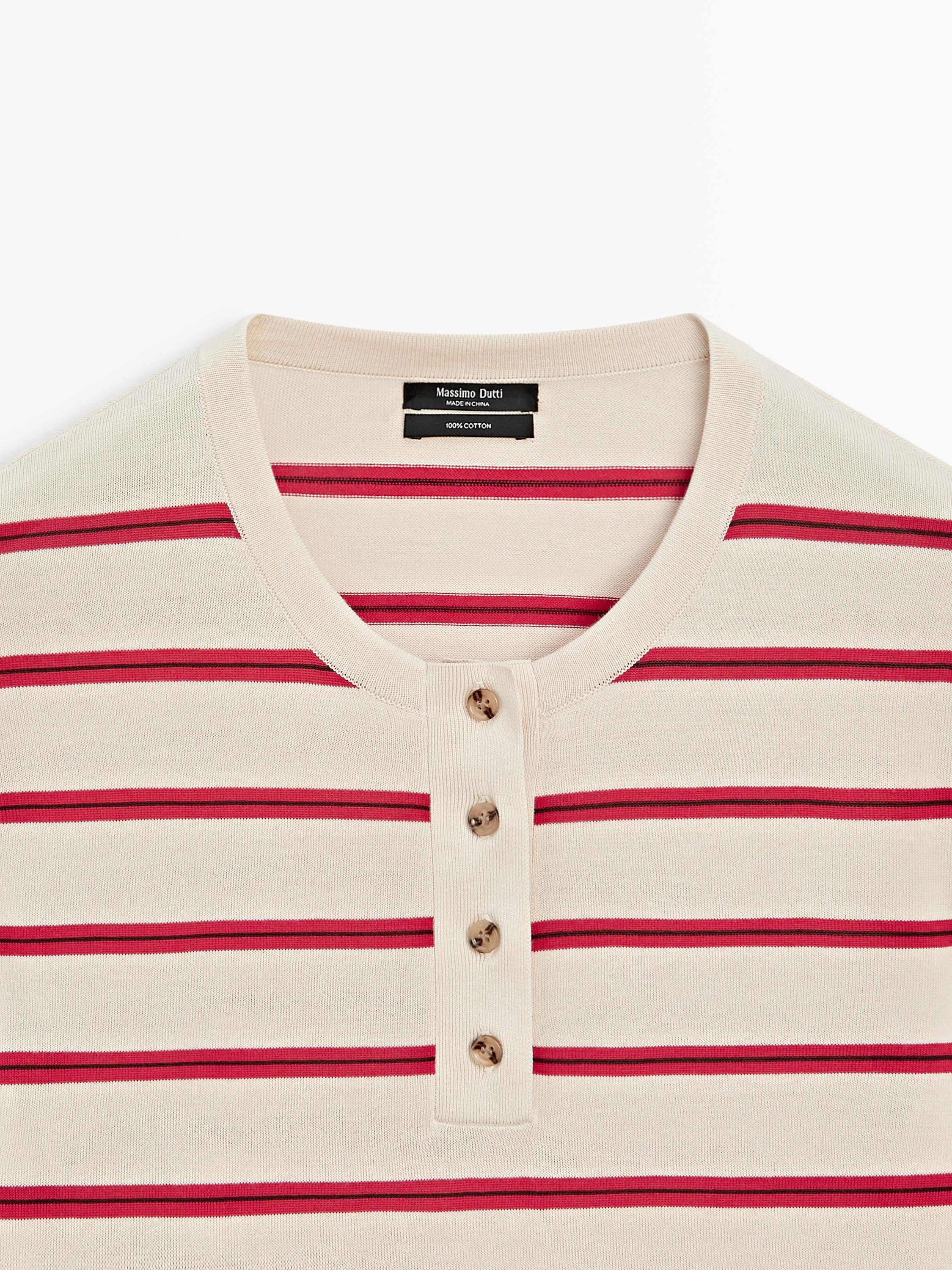 Striped knit cotton henley sweater | Massimo Dutti UK
