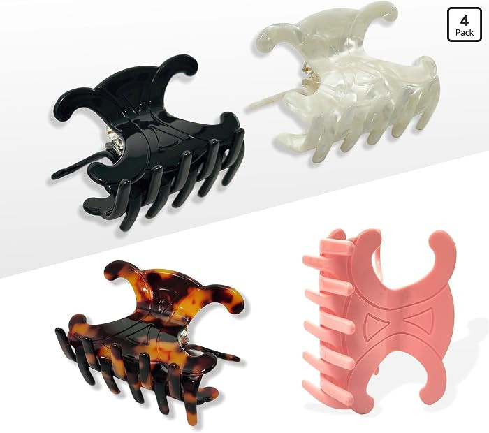 Acetate Hair Claw Clips 4-Pack - Medium-Sized Butterfly Clips with Secure Hold for Updos, Premium Durable Hair Clips (2.76 x 1.66 Inch) | Amazon (US)