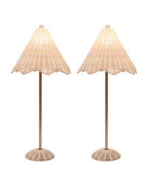 Set Of 2 Scalloped Rattan Table Lamps | Coastal | Marshalls | Marshalls