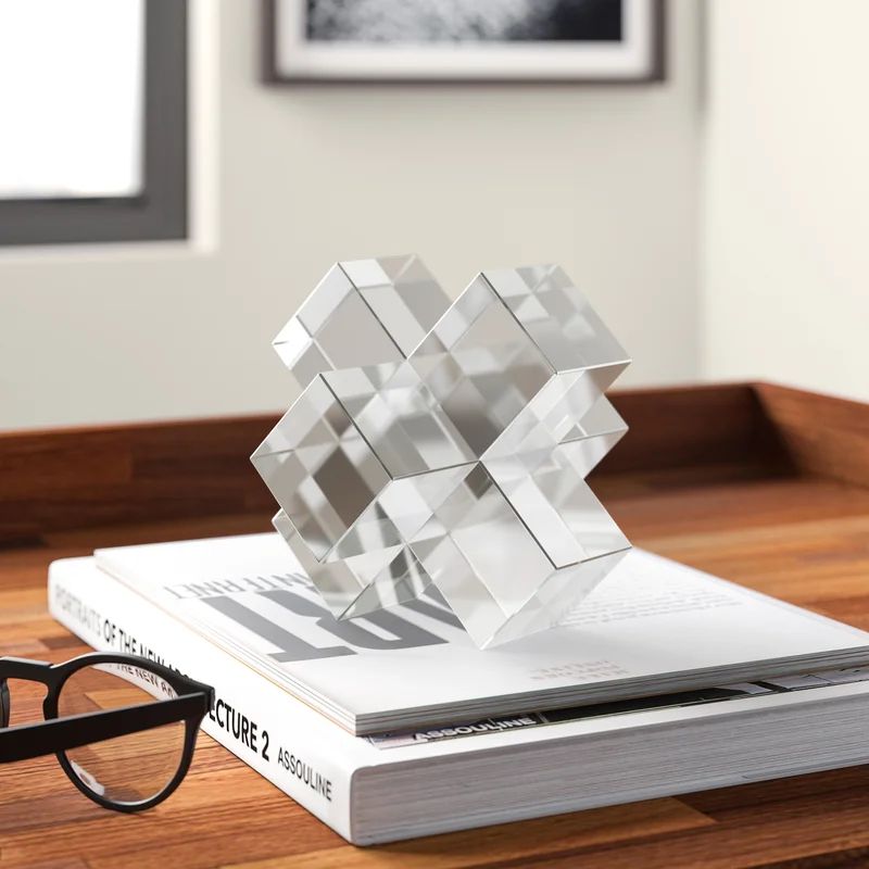 Modern Crystal Glass Geometric Sculpture for Living Room, Bedroom and Office Décor, Clear/Froste... | Wayfair North America