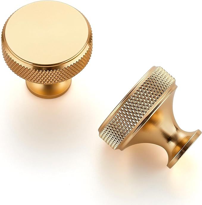 25 Pack Brushed Brass Kitchen Cabinet Hardware Knobs Round Solid Knurled Handles Single Hole Draw... | Amazon (US)