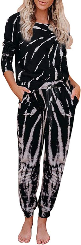 Viottiset Women's 2 Piece Tie Dye Sweatsuit Lounge Set Loungewear Sweatpants Long Sleeve | Amazon (US)