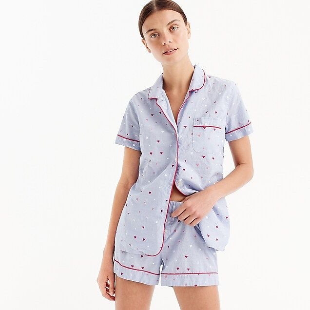 Cotton pajama set in heart-printed stripe | J.Crew US
