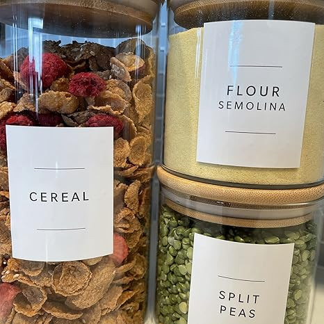 Lovable Labels Pre-Printed Farmhouse/Minimalist Pantry Labels - 168 Dishwasher Safe Pantry Contai... | Amazon (US)