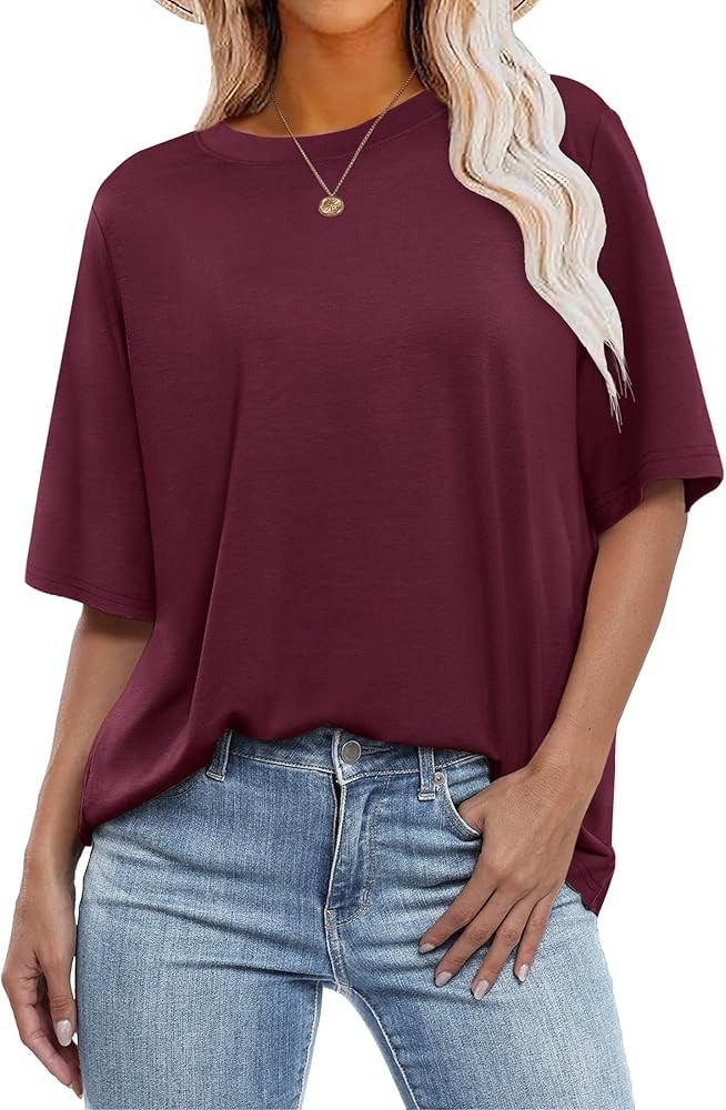ANRABESS Womens Oversized T Shirts Short Sleeve Crewneck Tops Casual Loose Basic Tee Shirts 2024 ... | Amazon (US)