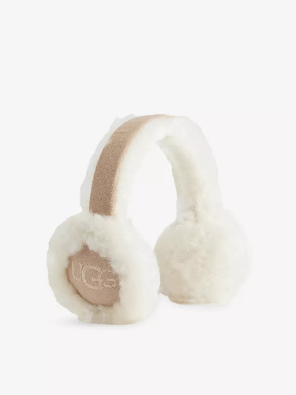 Brand-Embroidery Padded Shearling Earmuffs | Selfridges