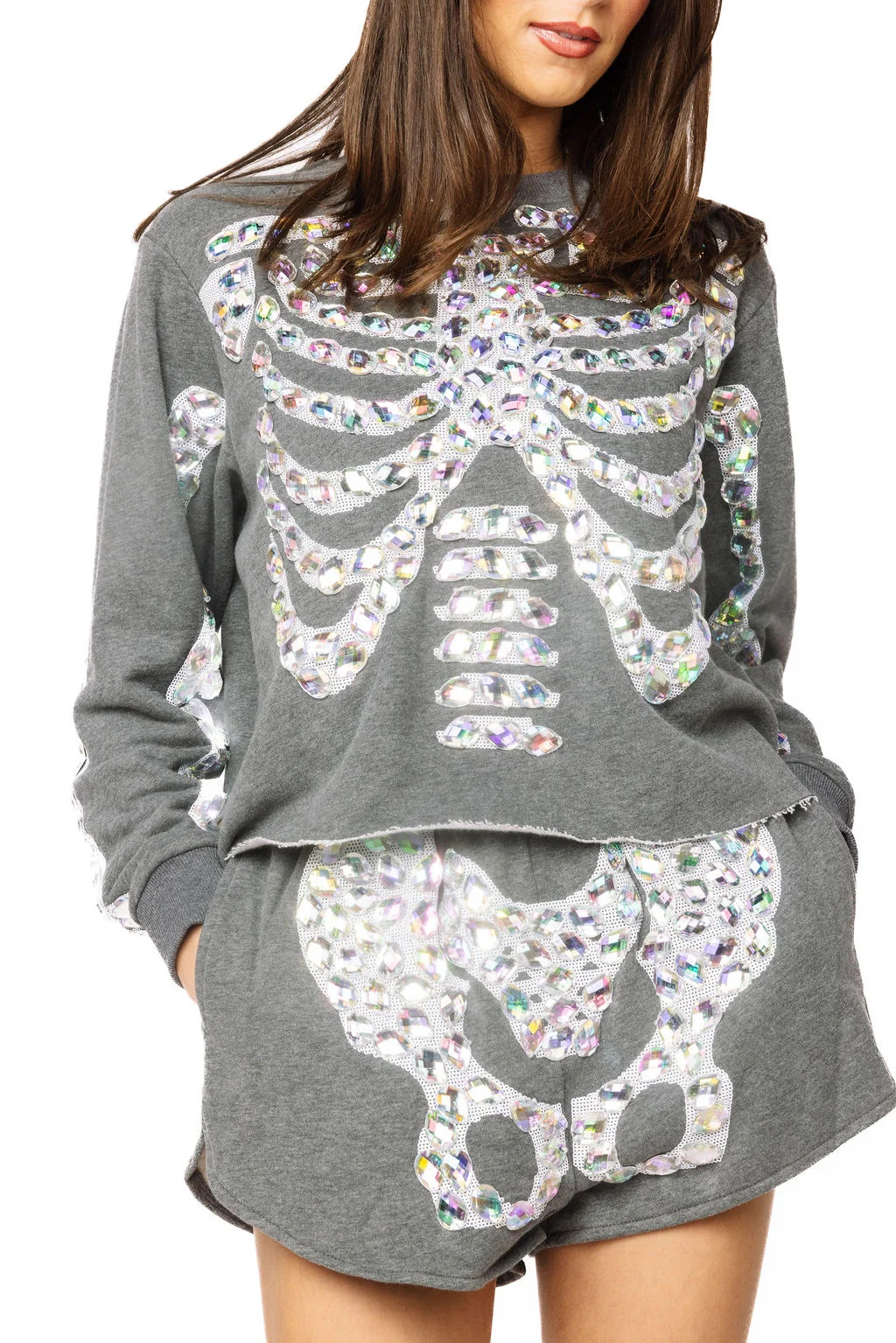 Charcoal Iridescent Jeweled Skeleton Short | Queen of Sparkles