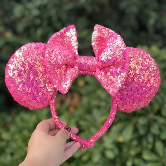 Hot Pink Iridescent Sequin Minnie Mouse Ears | Etsy (US)