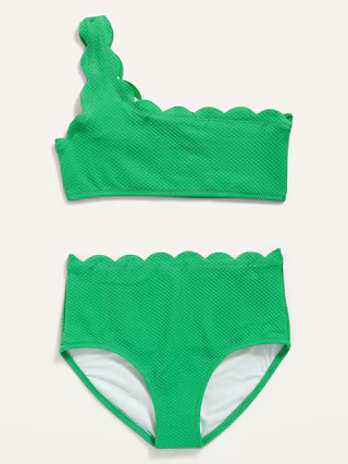 One-Shoulder Scallop-Trim Swim Set for Girls | Old Navy (US)