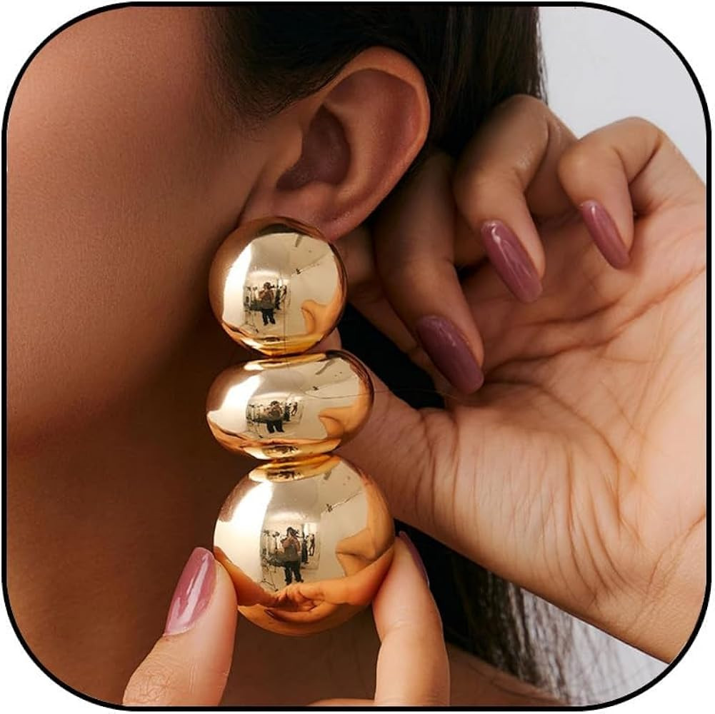 Chunky Gold Earrings for Women Elegant Big Ball Hoop Statement Earrings Hypoallergenic Chic Dangl... | Amazon (US)