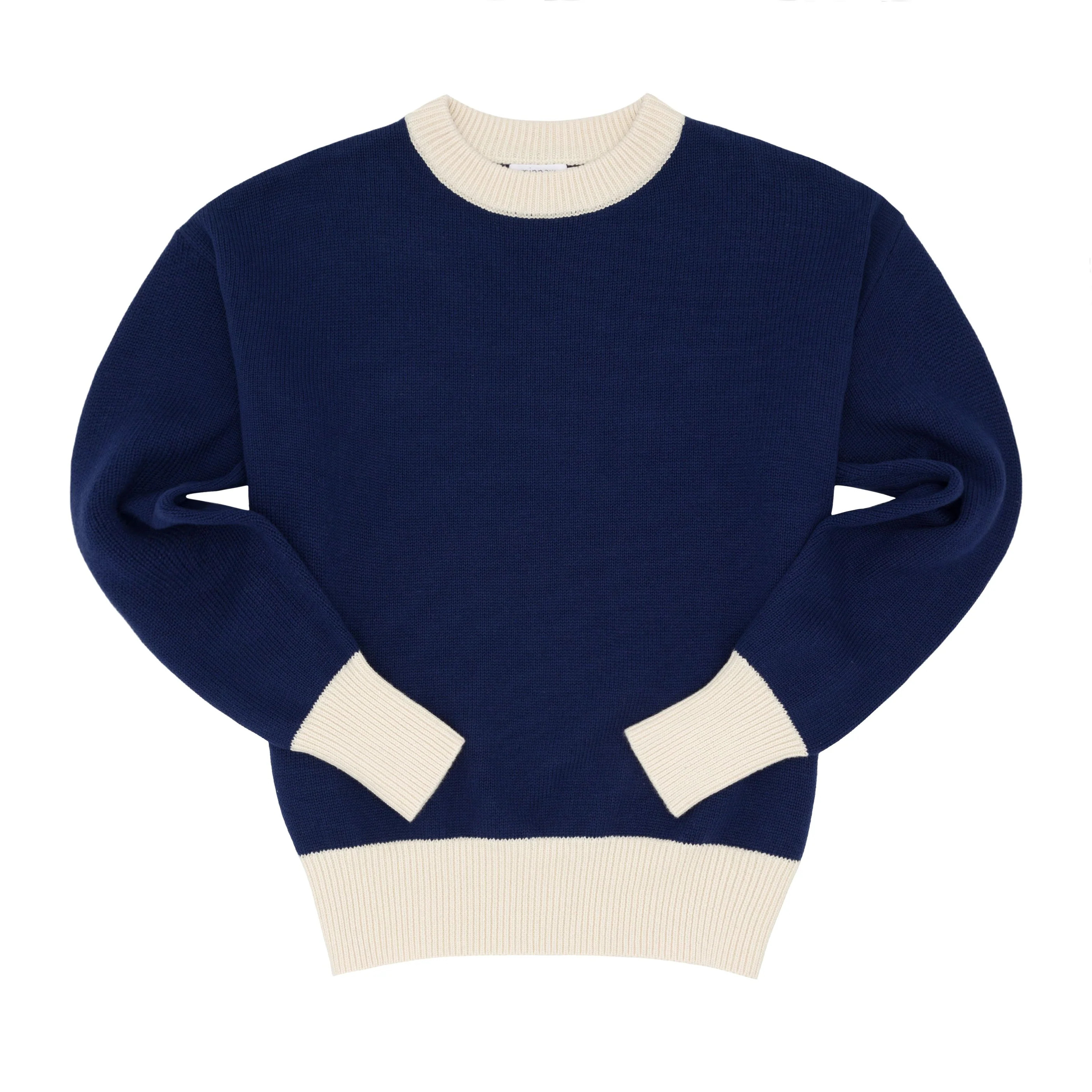 women's navy with cream trim knit sweater | minnow