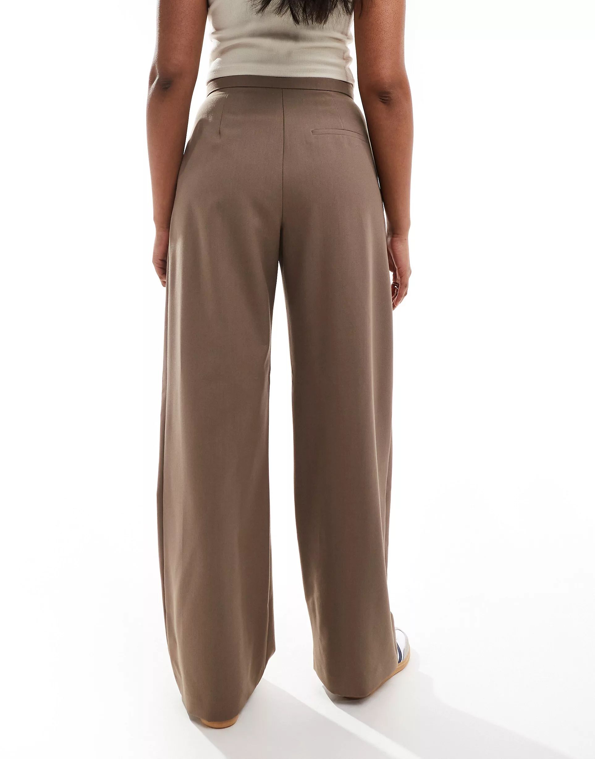 ASOS DESIGN tailored wide leg pants with pleat detail in brown | ASOS (Global)