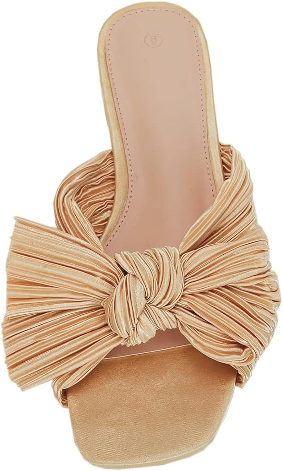 VETASTE Women's Pleated Bow Flat Sandals Open Square Toe Slip on Slide Sandals | Amazon (US)