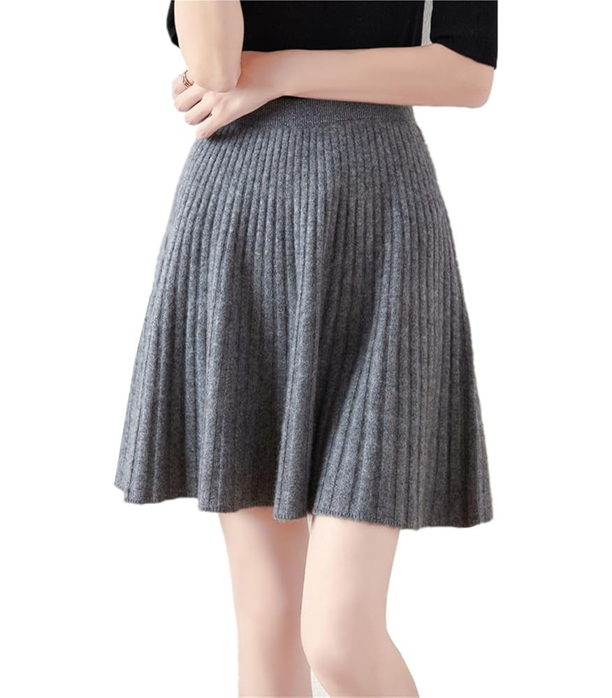 Short Skirt Women's Fall Winter 100% Merino Wool Knitted Skirt Girl's Ribbed Elastic Waist Skirts | Amazon (US)