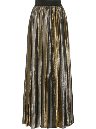Alice Olivia - Tabetha Pleated Silk-blend Lamé Maxi Skirt - Silver | NET-A-PORTER (US)