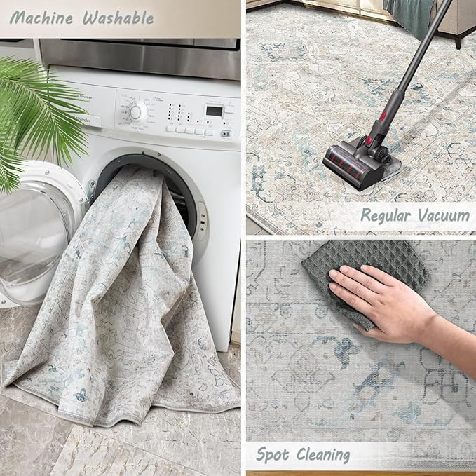 8x10 Area Rugs for Living Room, Machine Washable Non Slip Vintage Retro Rugs, Low Pile Lightweigh... | Amazon (US)