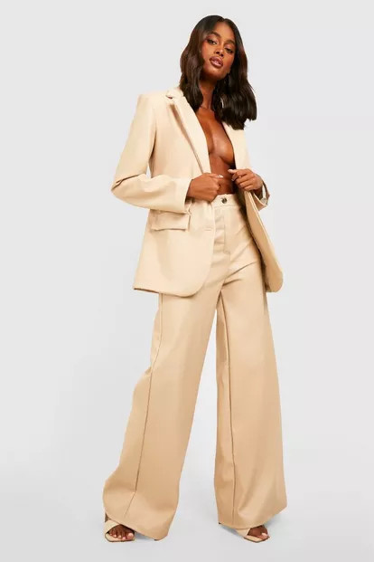 Leather Look Super Wide Leg Trousers | Boohoo.com (US & CA)