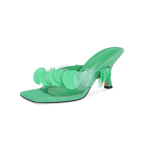 Flip Flop Heels for Women Square Open Strappy Heels Dressy Kitten Heeled Sandals with Plastic Dis... | Amazon (US)