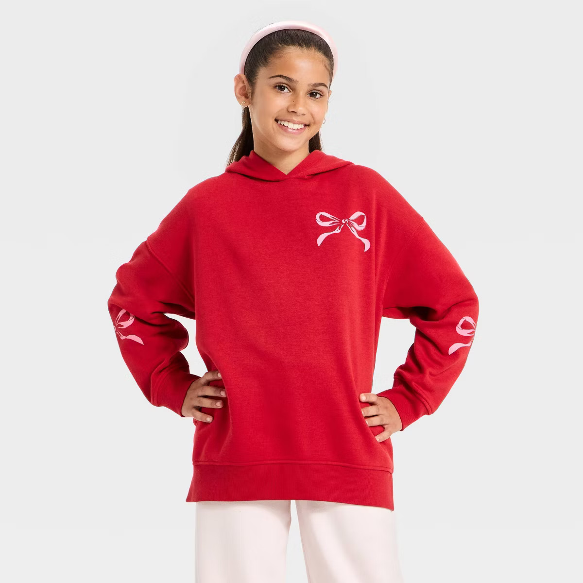 Girls' "I Love You" Graphic Fleece Hoodie - art class™ Red | Target