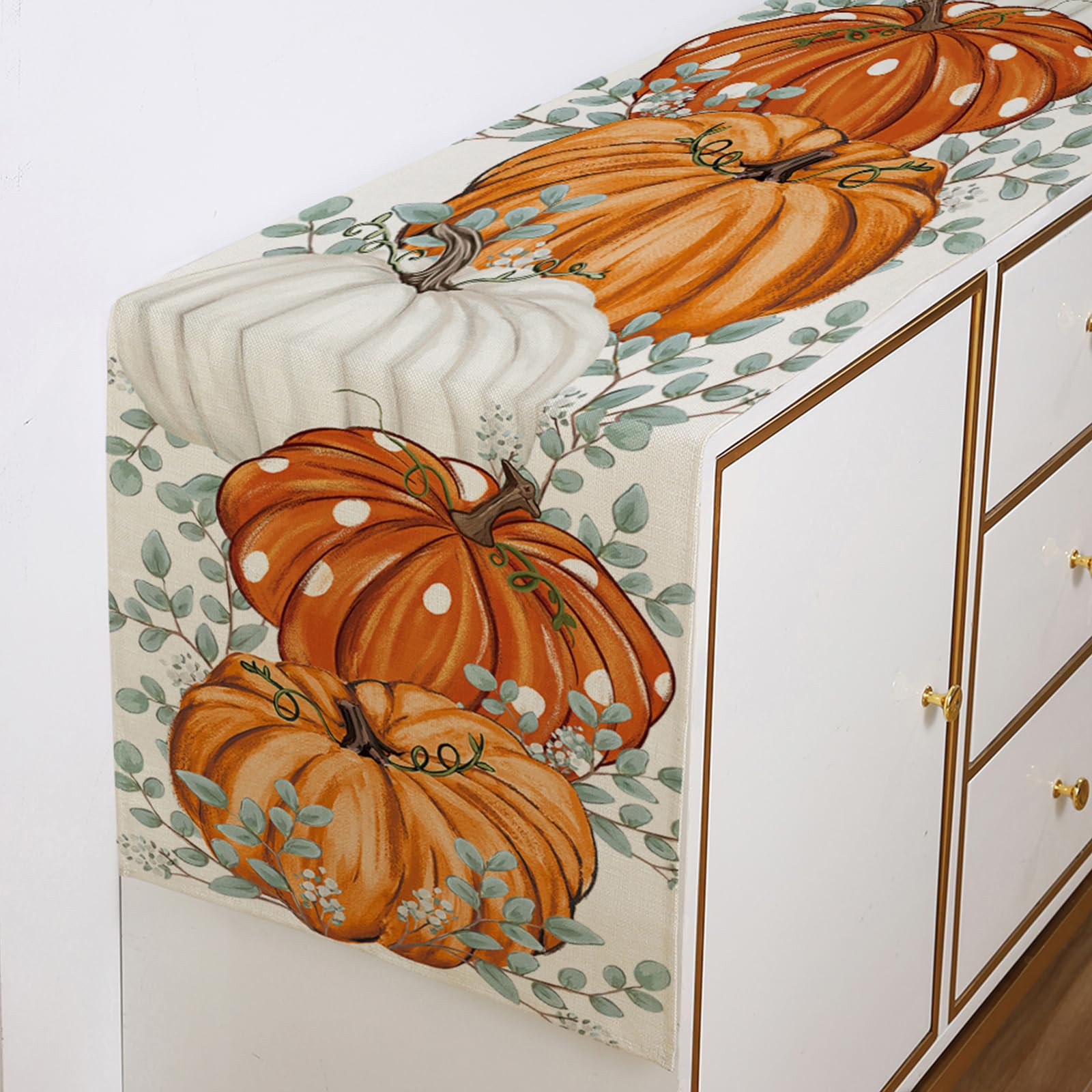 ONFAON Fall Decorations for Home, Fall Table Runner 13x72 Inch, Pumpkins Eucalyptus Leaves Thanks... | Amazon (US)