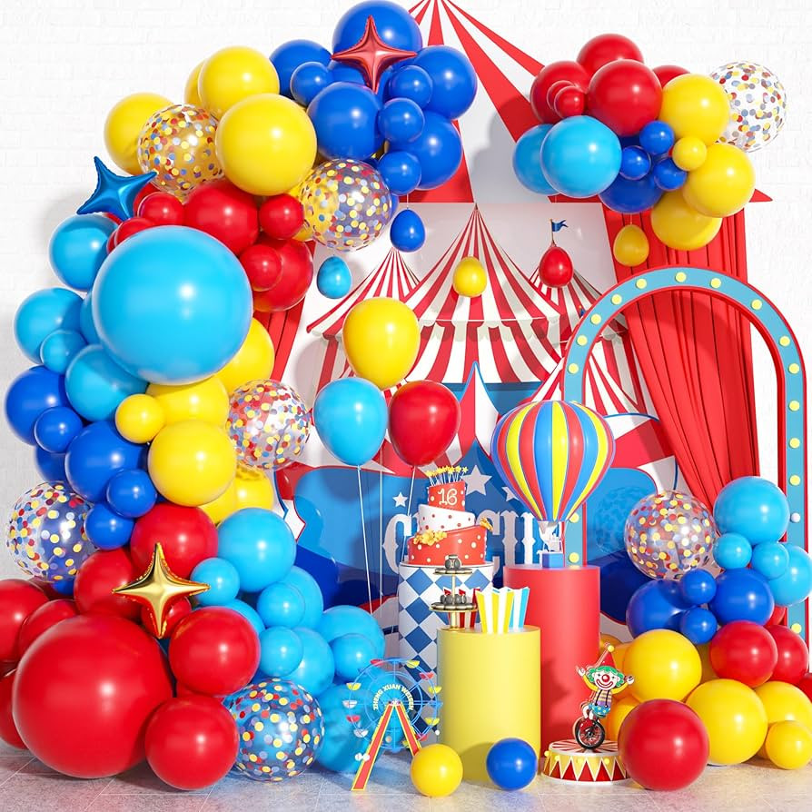 Carnival Circus Balloon Garland Arch Kit, Matte Red Yellow Pastel Blue Primary Color Confetti Rai... | Amazon (CA)