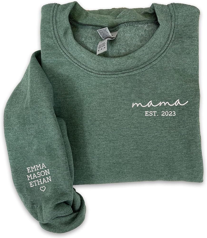 NAZENTI Custom Embroidered Mama Sweatshirts with Kids' Names on Sleeves, Mama Gift, Mom Gifts | Amazon (US)