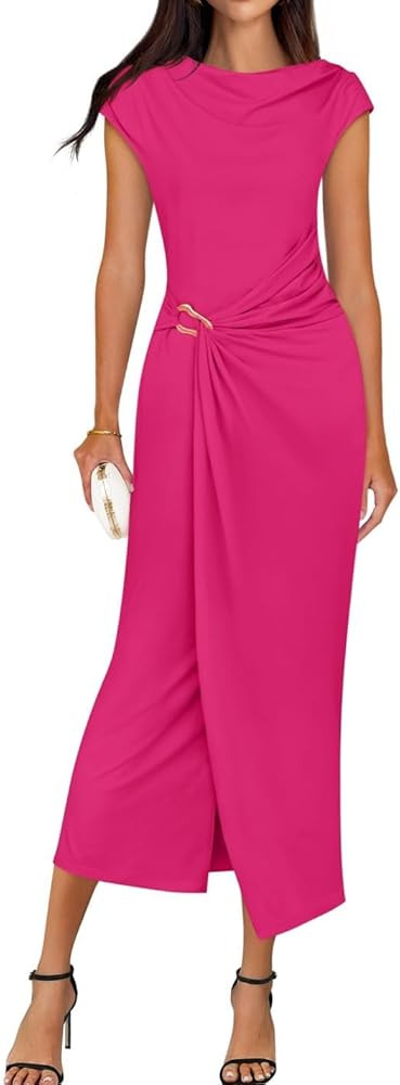 ZESICA Women's 2025 Summer Mock Neck Casual Bodycon Dress Cap Sleeve Elegant Cocktail Party Long ... | Amazon (US)