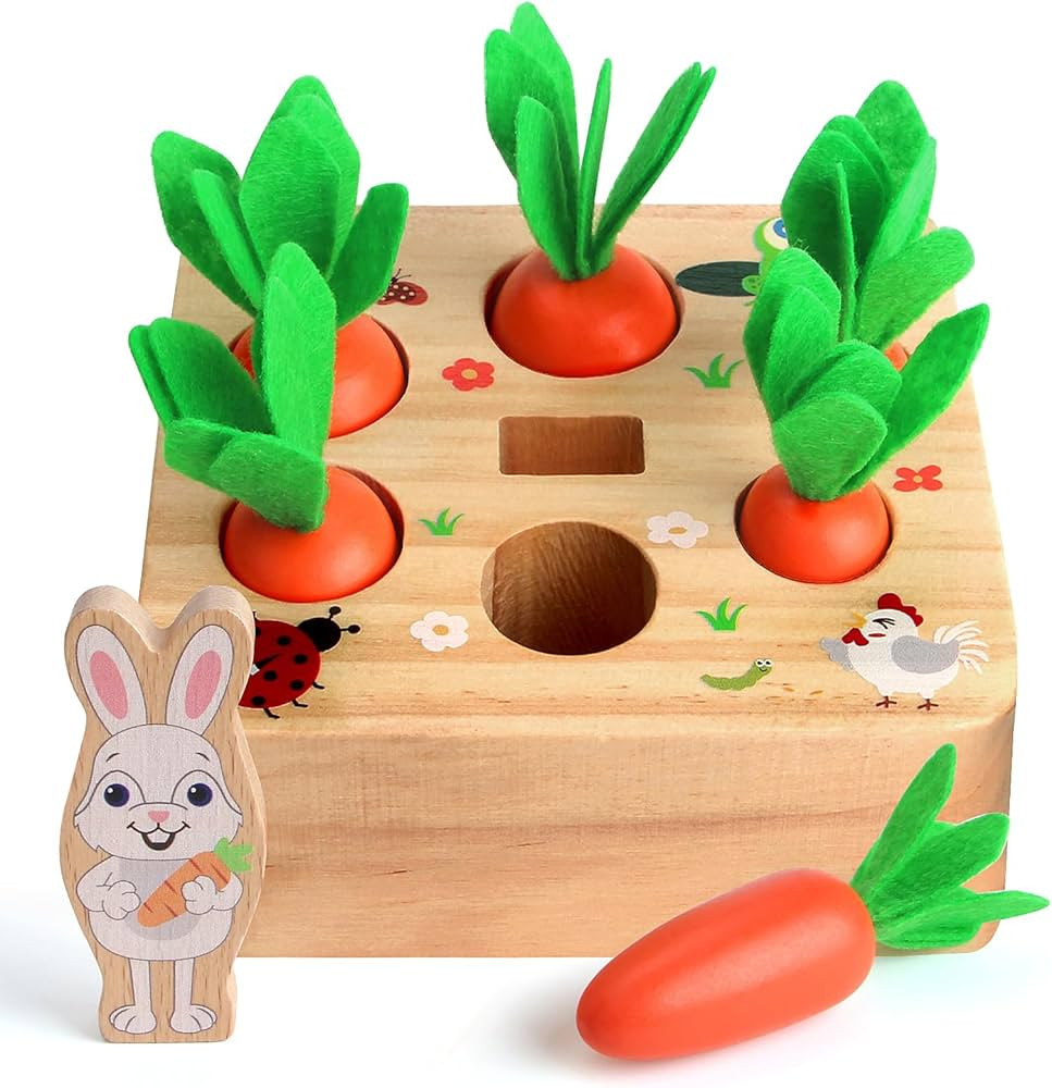SKYFIELD Carrot Harvest Game Wooden Toy for Baby Boys and Girls 1 2 3 Year Old, Educational Shape... | Amazon (US)