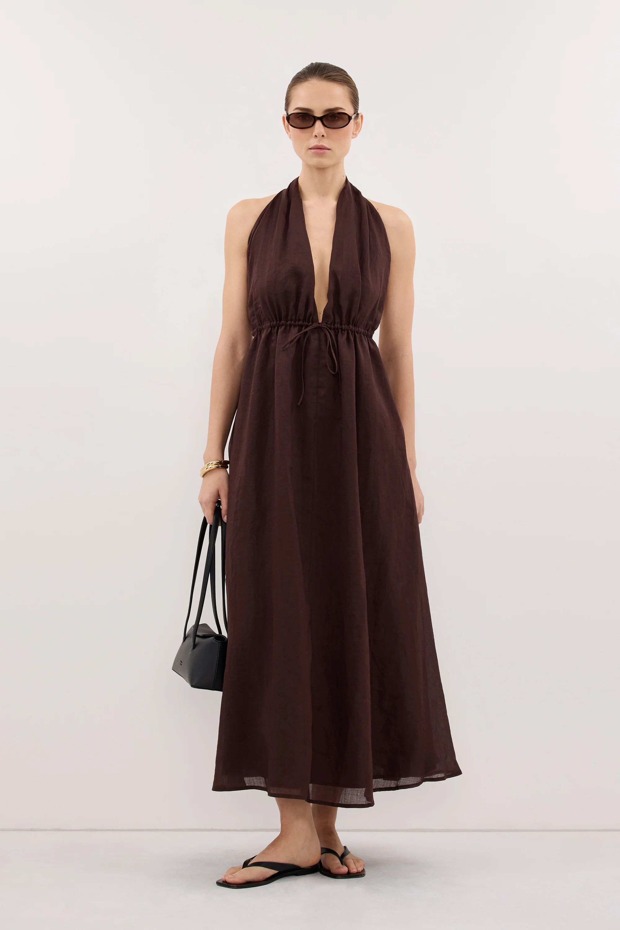 SAMMI BURNT CHOC RAMIE MIDI DRESS | DISSH