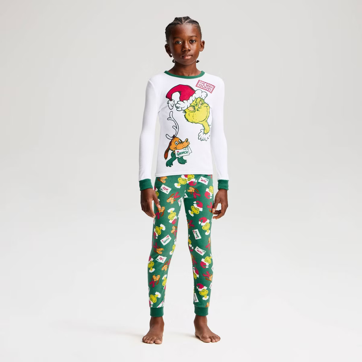 Boys' The Grinch Holiday Snuggly Soft Long Sleeve and Pants 2pc Pajama Set - Green 4 | Target