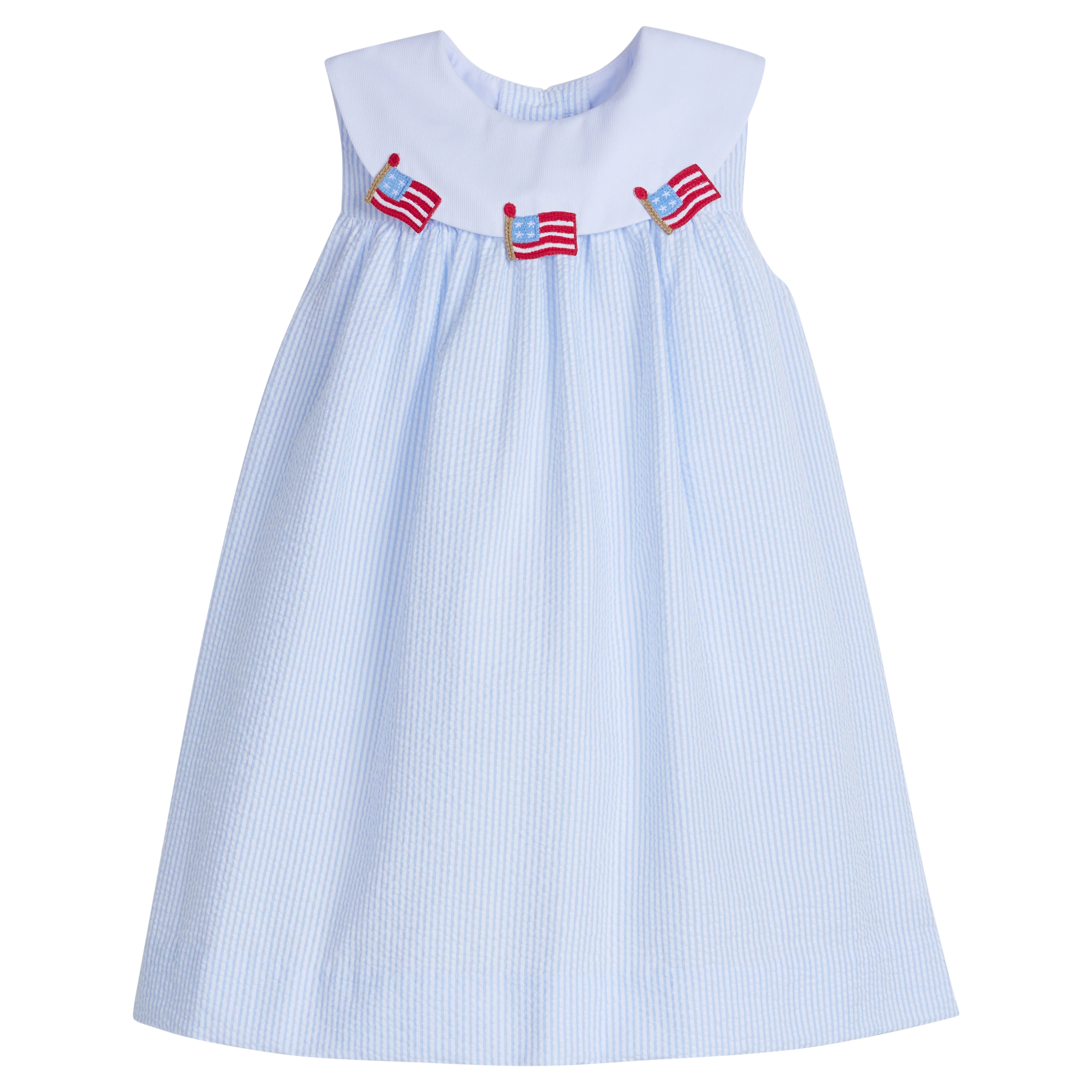 Girls Bib Dress in Light Blue Seersucker | Little English | Little English