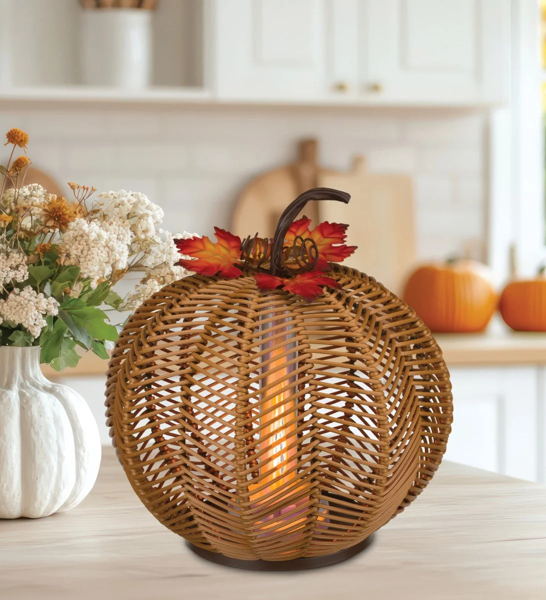 Handcrafted Wicker and Metal Fall Harvest LED Lighted Indoor Pumpkin Lantern Accent | Wayfair North America
