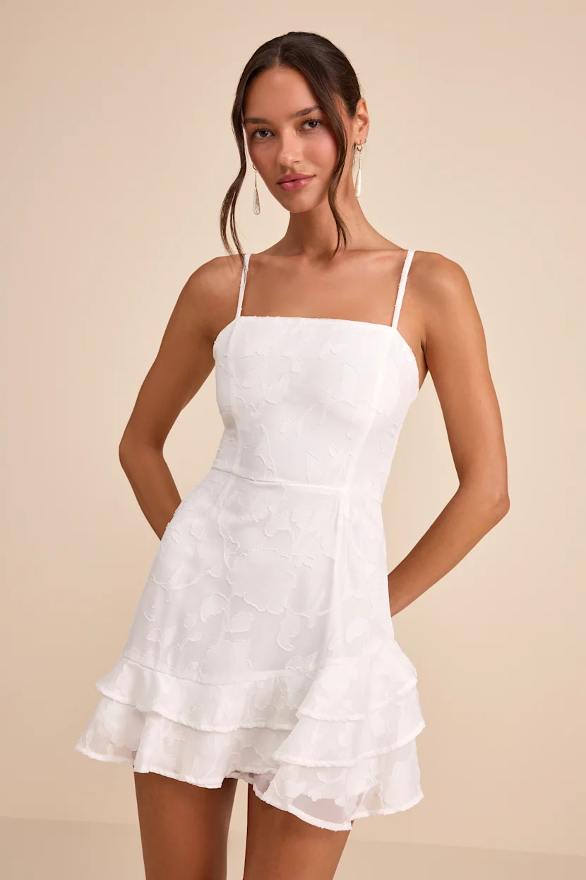 Days with You White Floral Burnout Ruffled Mini Dress | Lulus