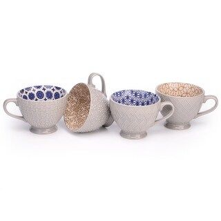 Signature Housewares Pad Print Set of 4 Assorted Footed Mugs (14oz.), Design 21 | Bed Bath & Beyond