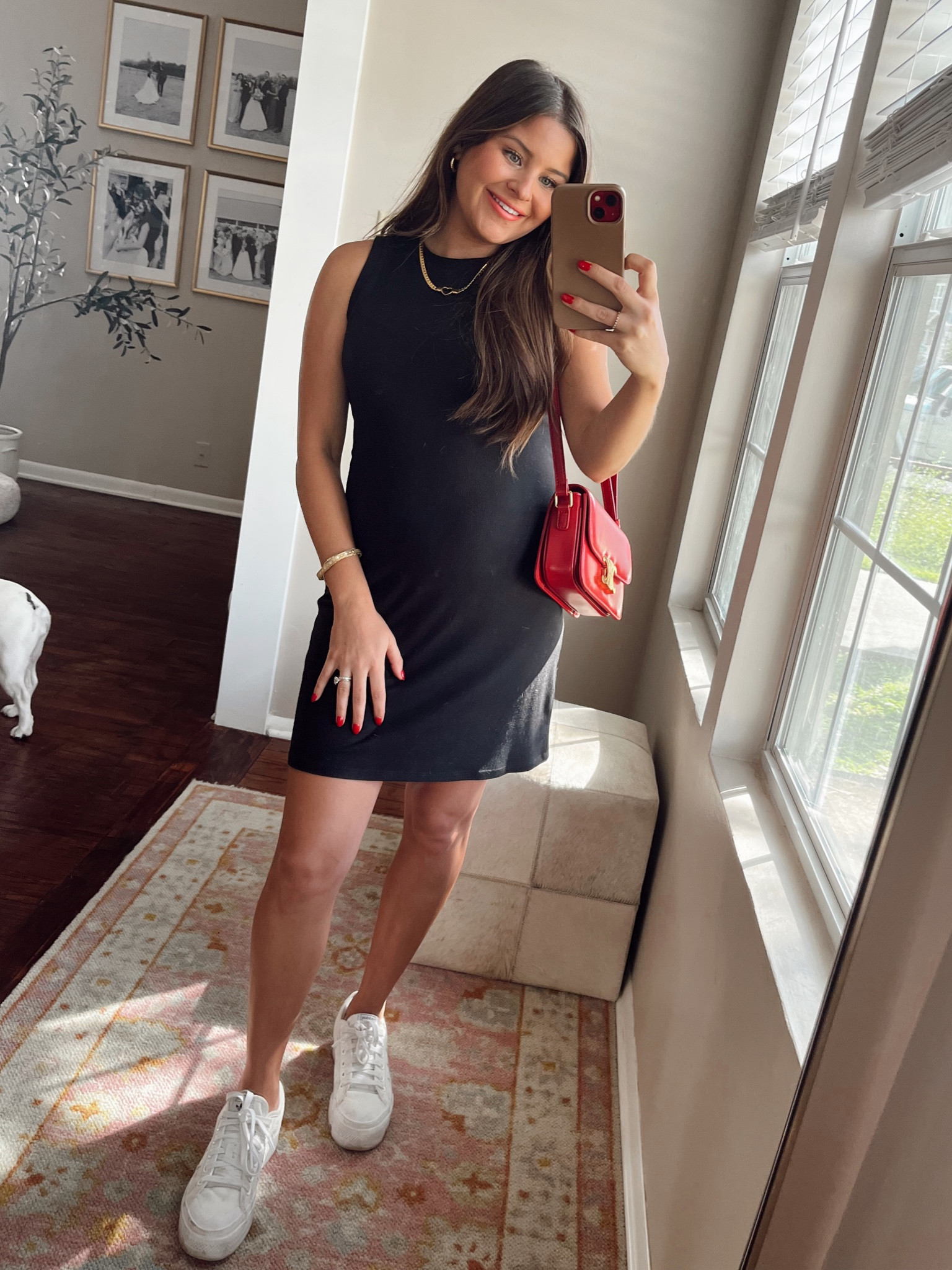 I am loving these red pops of color this fall! ❤️ dress is size XS with stretch 

Fall Style, Black Ribbed Dress, High Neck Dress, Mango, Adidas, Celine, Gold Heart Necklace, Red Handbag, White Sneakers, Platform Sneakers, Candy Apple Red, OPI, Casual Attire, Capsule Wardrobe, Bump Friendly, Little Black Dress, LBD 

#LTKstyletip #LTKfindsunder50 #LTKbump