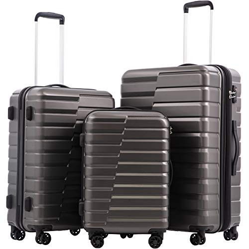 COOLIFE Expandable Suitcase PC ABS TSA Luggage 3 Piece Set Lock Spinner Carry on (gray) | Amazon (US)