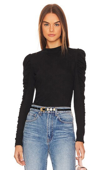 Shirred Sleeve Turtleneck Top in Black | Revolve Clothing (Global)