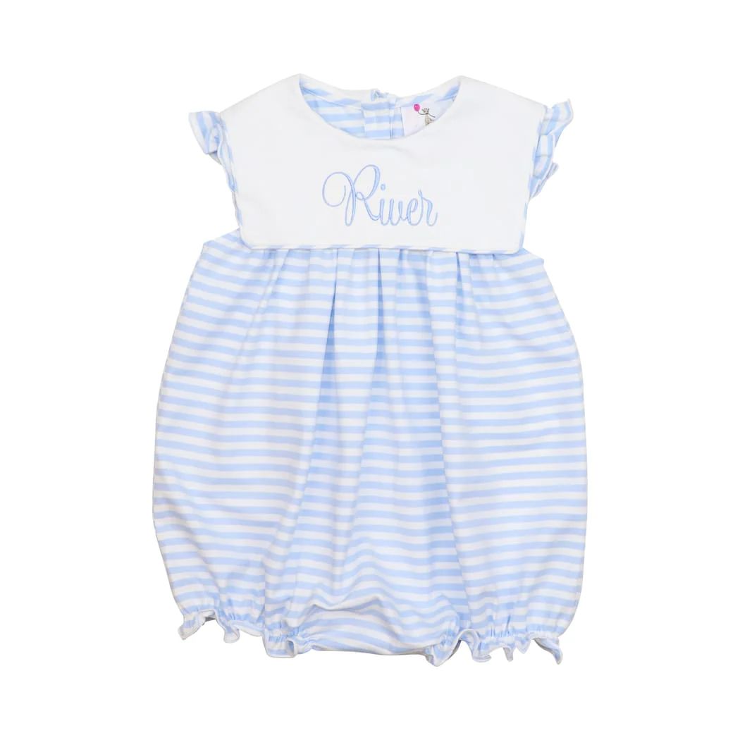 Blue Mini Stripe Knit Square Collar Bubble | Eliza James Kids