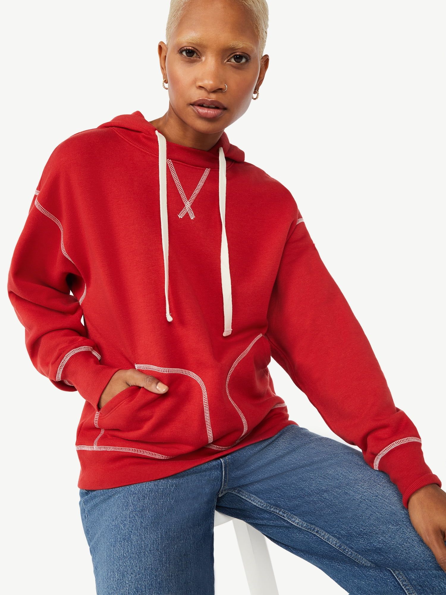 Free Assembly Women's Double Pocket Tunic Hoodie | Walmart (US)