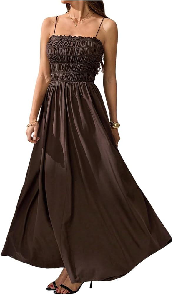 SOLY HUX Women's Spaghetti Strap Maxi Dress Sleeveless Flowy Summer Wedding Guest Dresses | Amazon (US)