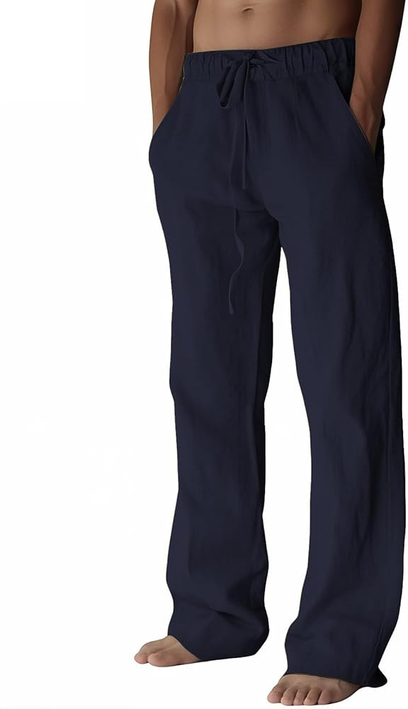 PIDOGYM Mens Cotton Linen Pants, Summer Beach Pants Casual Loose Fit with Elastic Waist Drawstrin... | Amazon (US)