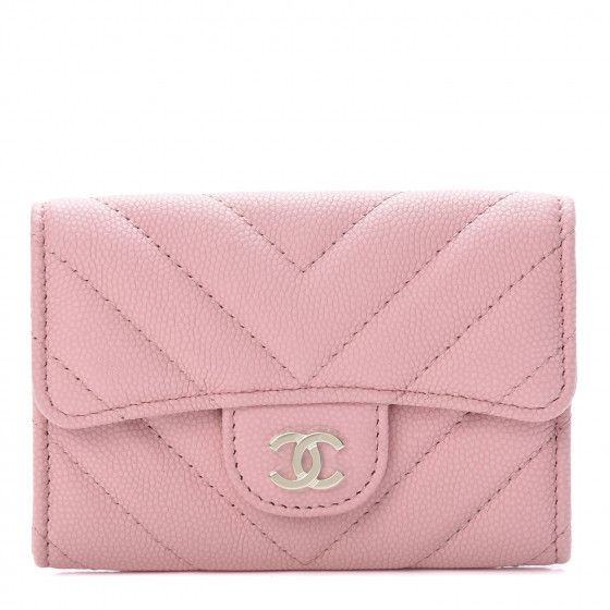 Matte Caviar Chevron Quilted Flap Card Holder Pink | Fashionphile