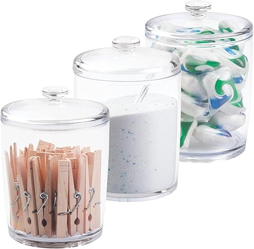 mDesign Plastic Laundry Shelf Storage Organizer Jar Holder Set for Laundry Room Storage - Holds D... | Amazon (US)